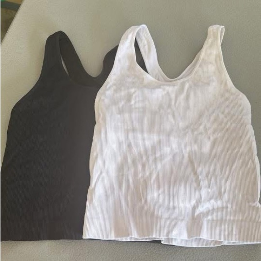 Girls Black and White Ribbed Tank Tops